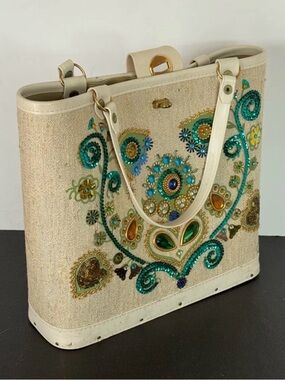 Vintage Resort Wear 1960s Grandee Jeweled Beaded Structured Tote Bag